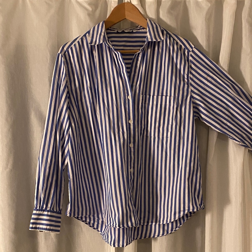 Zara Navy and White Striped Shirt